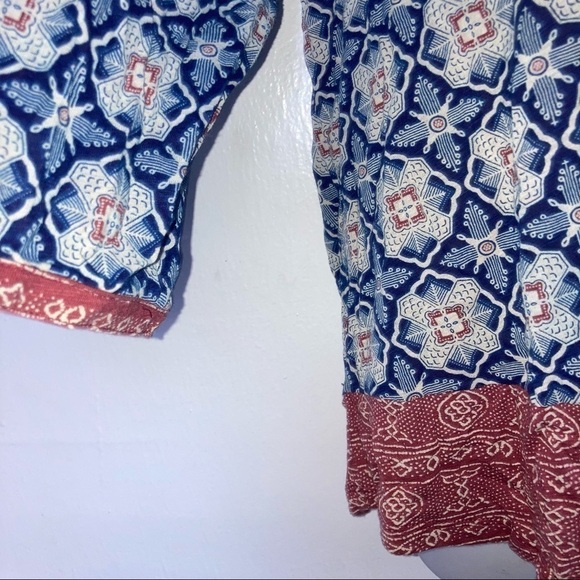 Lucky Brand Plus Size Boho Women Peasant Knit Tunic Top 1X Red Blue - Picture 5 of 7